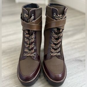 Antonio Melani Pearce Leather Lace-Up Chunky Lug Sole Platform Heel Boots 6.5